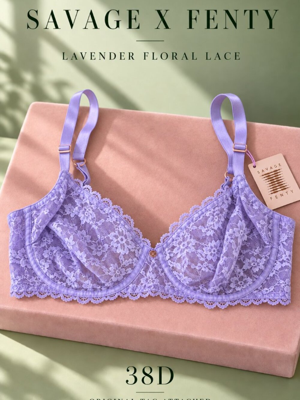 Savage X Fenty Lavender Floral Lace Underwire Bra 38D With Tags